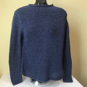 Spanner Mock Neck Sweater Open Ribbon Knit Minimalist Oversized Tunic Top Blue L